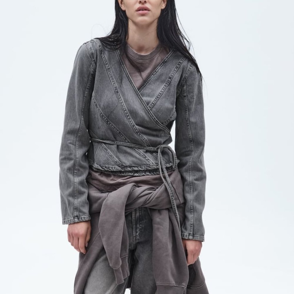 NWT ZARA WRAP FRONT TRF DENIM SHIRT GRAY